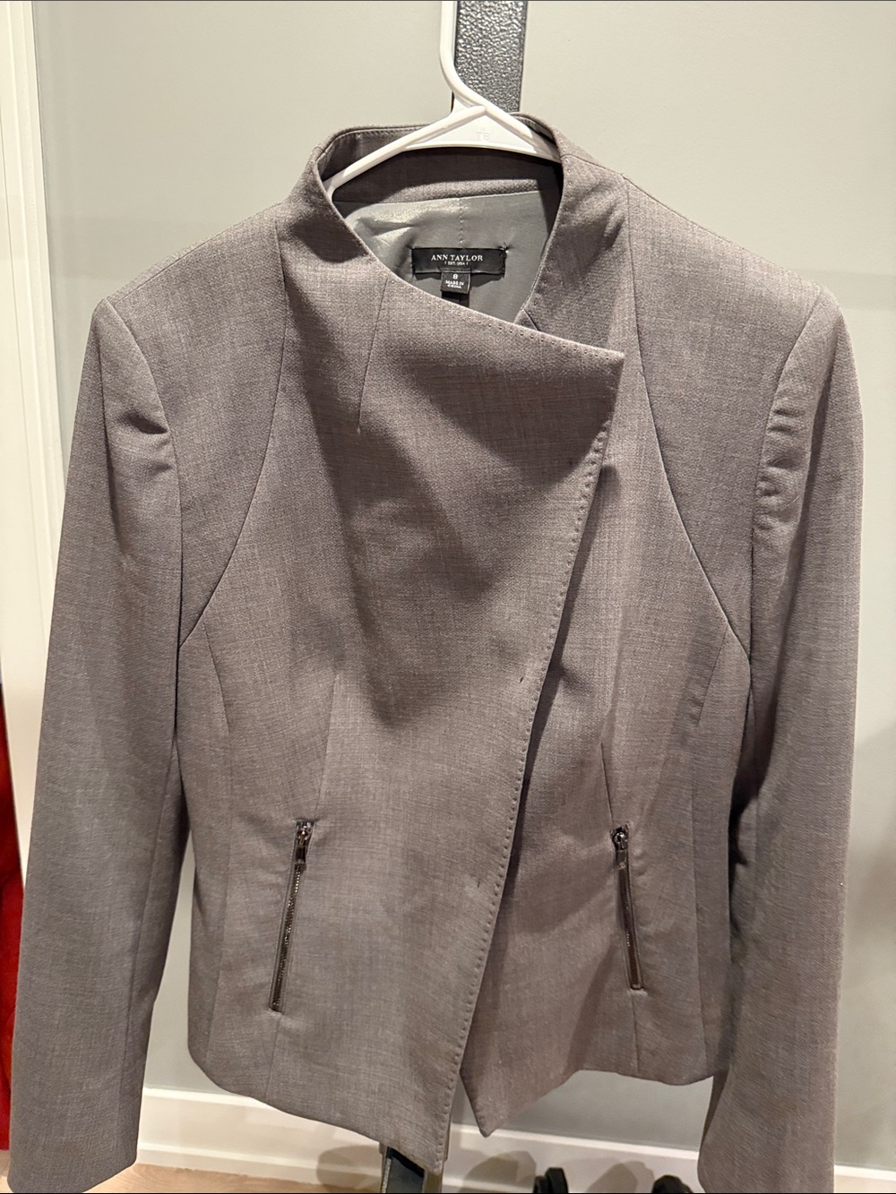 Ann Taylor Gray Asymmetrical Zip Shirt Jacket